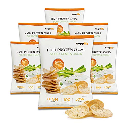 Supplify Protein Chips (Sour Cream & Onion) - Eiweiß Snack zum Abnehmen oder Muskelaufbau - die leckere Alternative zu Protein-Pulver oder -Riegel (6x50g)