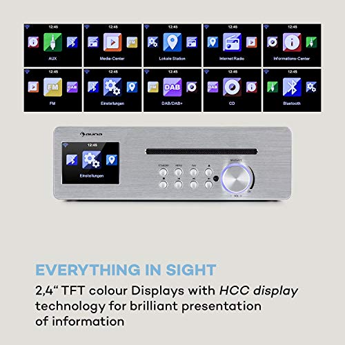auna Silver Star Chef Küchenradio, Unterbauradio, 10W RMS / 20W max, CD-Player, Bluetooth-Funktion, Radio: Internet/DAB+/UKW, 2,4" TFT Farbdisplay, USB-Port, AUX-Eingang, Silber – Bild 6