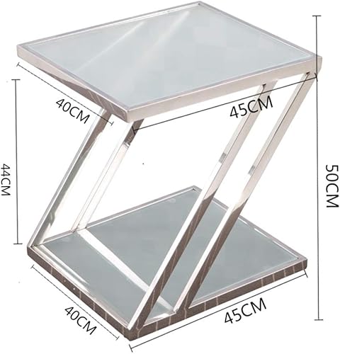 Miniatura 2 de WFF - Mesa de sofá de acero inoxidable, mesa de centro de vidrio templado, mesa de teléfono de oficina, mesita de noche para dormitorio, 17.7 in y
