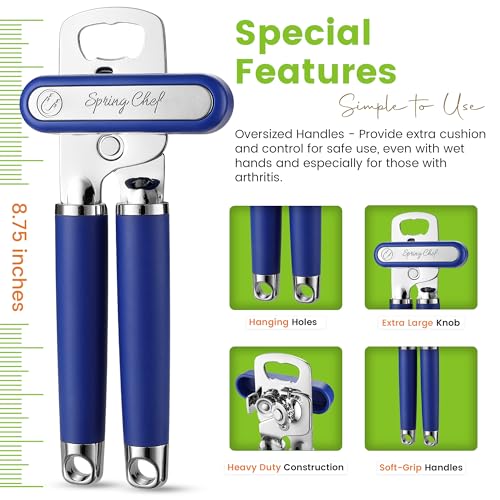 Image of Spring Chef Stainless Steel Manual Can Opener w /Soft Grip Handle, Sapphire