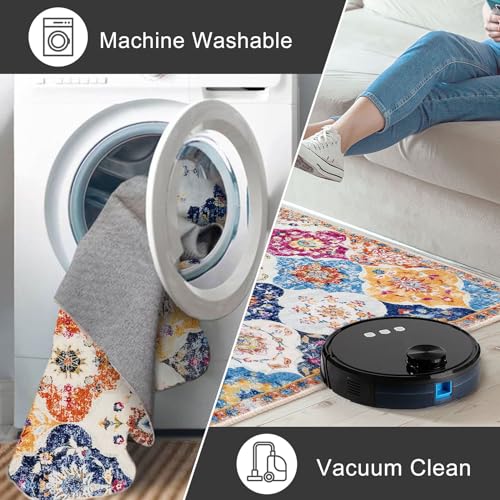 KILOCOCO 2x8 Runner Rug, Moroccan Super Soft Washable Hallway Entryway Runner Rug, Accent Print Faux Wool Kitchen Runner Rug 8 Feet Non-Slip Boho Rug Runners for Laundry Room Bedroom, Colorful