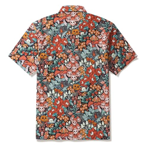 2025 Halloween Aloha Shirt for Men Funnny Pumpkin Skull Printed Short Sleeve Casual Hawaiian Shirts with Chest Pocket2