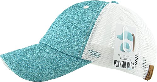Image of Classic Plain Ponytail Messy High Bun Headwear Adjustable Cotton Trucker Mesh Glitter Hat Baseball Cap