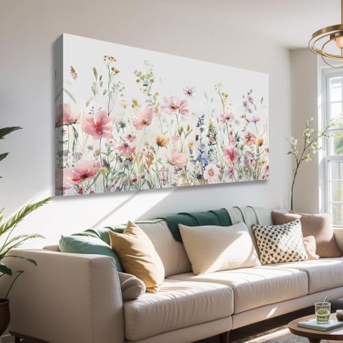 LKY ART Floral Wall Art Watercolor wildflowers Pink Yellow Blue