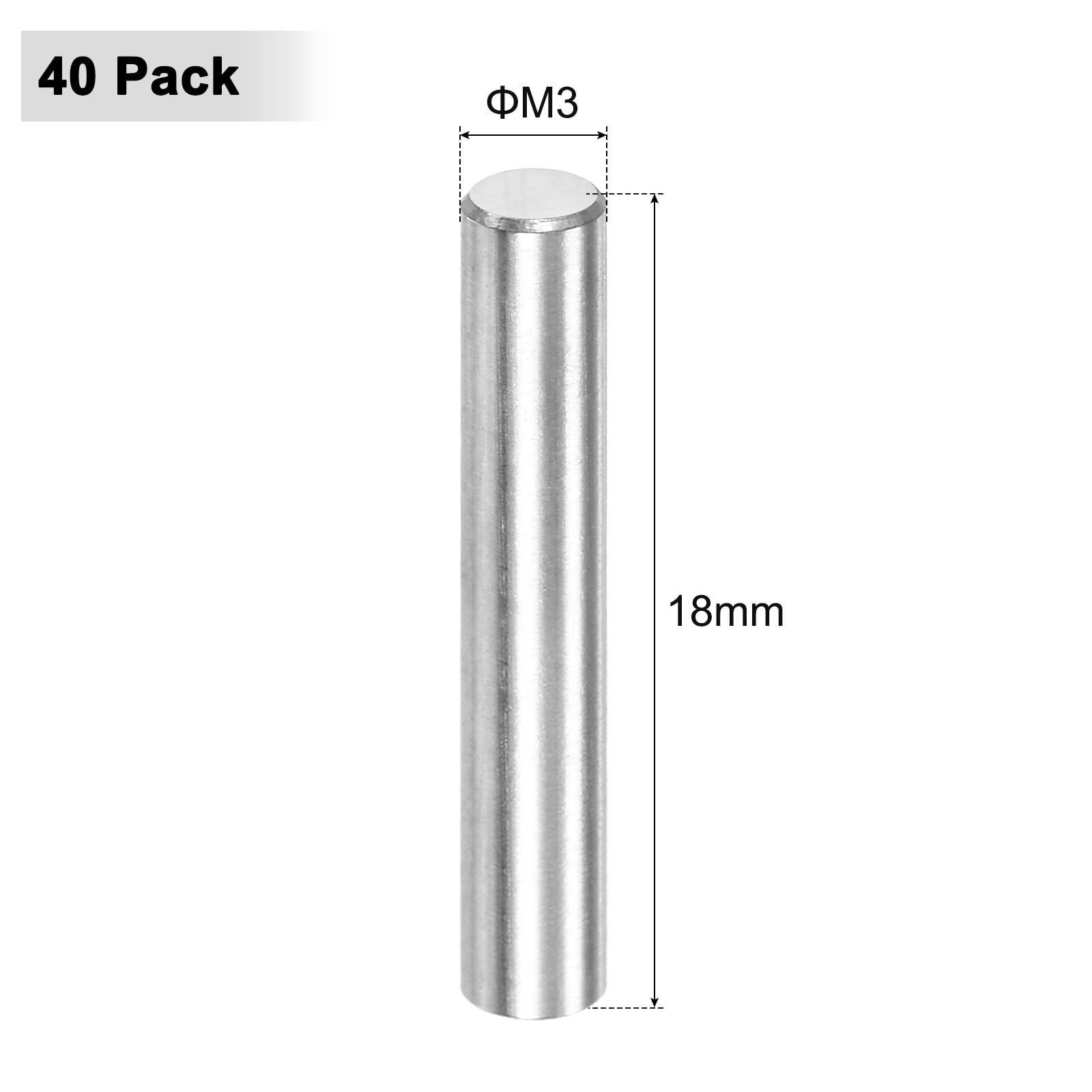 M METERXITY 40-Pack 3 x 18 mm Dowel Pin, 316 Stainless Steel Support Pin Fastener Elements for Metal Devices/Wooden Projects - Image 3