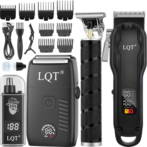 Image of Men's Hair Clippers & Trimmer Kit, 4-in-1 Electric Shaver Set with LED Display, Waterproof Body Groomer, Nose Trimmer & T-Blade for Bald Head, Full Barber Kit (Black) (Orange)