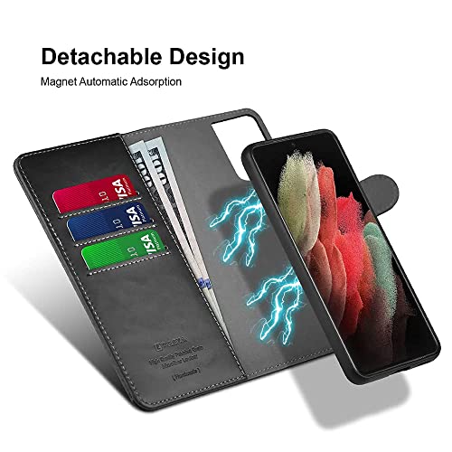 Image of PULOKA - 2 in 1 Flip Cover for Samsung S24 Ultra - Protective Case with Card & Cash Pockets - Detachable Flip Case, Kickstand & Magnetic Closure -Vegan Leather - Profesional & Premium Finish -Black