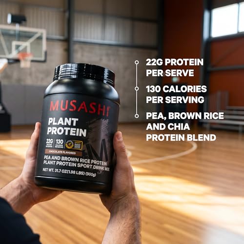 Image of Musashi Plant Protein Powder, Chocolate, 900g (1.98 lb), Pea, Brown Rice and Chia Protein Blend with BCAAs & L-Glutamine, 23g Protein, 130 Calories per Serving