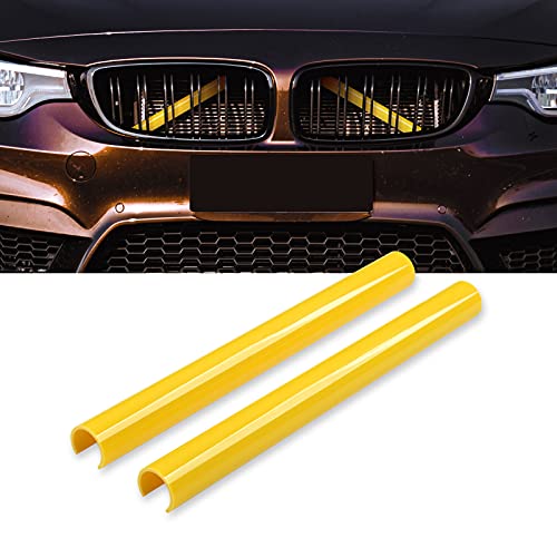 Image of AggAuto Compatible with BMW Grille Inserts Stripes for 1 /2 /3 /4 /5 Series (F20 F21 F22 F23 F30 F31 F32 F33 F34 F36 F45 F46) 2011-2021, 328i /320i /335i /428i Grill Insert Accessories Yellow V Brace Cover