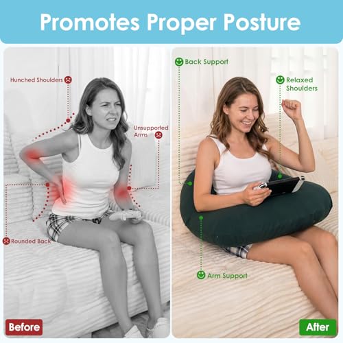 Image of QUEEN ROSE Reading Pillow for Gaming, Lap Desk Pillow for Sitting in Bed or Sofa, Compact Arm Support Pillow for Reading, Playing or Crocheting, Cooling Green