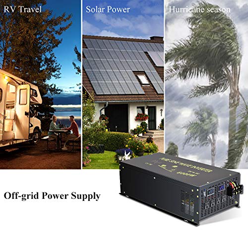 Reliable 6000W Continuous Power Heavy Duty Pure Sine Wave Power Inverter DC 36V to AC 110V 120V with 4 AC Outlets 50Amps Hardwire Terminal and LED Display for RV Car Solar System Emergency