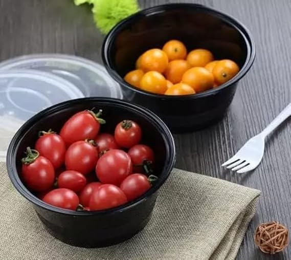 Image of Original 500ml Round Food Containers - Set of 20 | Airtight Reusable Containers | Microwave Safe | For Meal Prep, Food Delivery, Kitchen & Fridge Storage (Black)