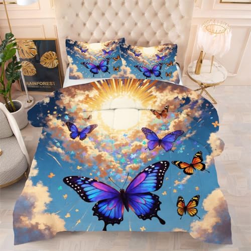 ZZXHG Edredón Matrimonio Estampado 3D | Mariposa Colorida, Nórdico Reversible de 4 Estaciones, Lavable, Incluye 2 Fundas de Almohada 50x75 cm, para Cama de 105 cm