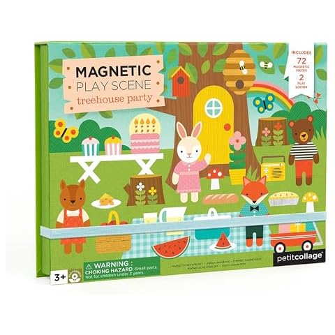 Petit Collage: Animal Friends Magnetic Game Board with Mix & Match, Ideal for Ages 3+, Includes Mag Play Scene Treehouse Party, 74 Count Cover