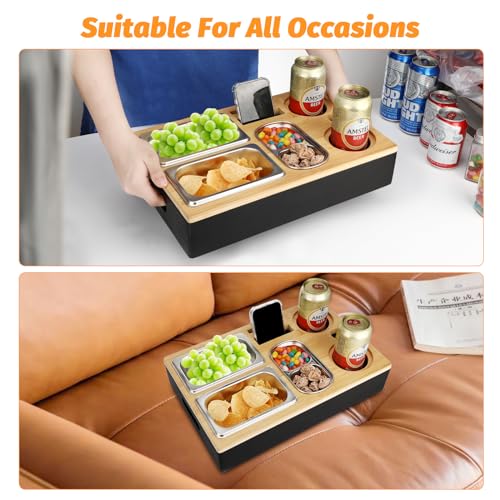 Auauraintt Sofa Tablett, Couchbar Snackbox, Mit Snackschalen Aus Edelstahl,mit Abnehmbarer Deckel, der perfekte Couch Organizer, für Wohnzimmer Sofa Restaurant Picknick Party – Bild 6