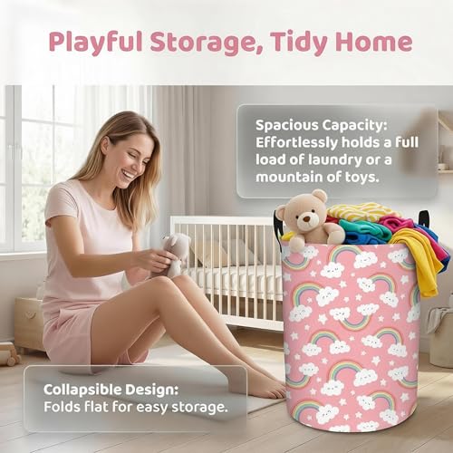Image of Rainbow Laundry Hamper - Stylish Nursery Hamper for Girls, Large Capacity & Collapsible Design, Perfect for Kids Room Decor, Toy Storage, and Baby Girl Gifts (A)
