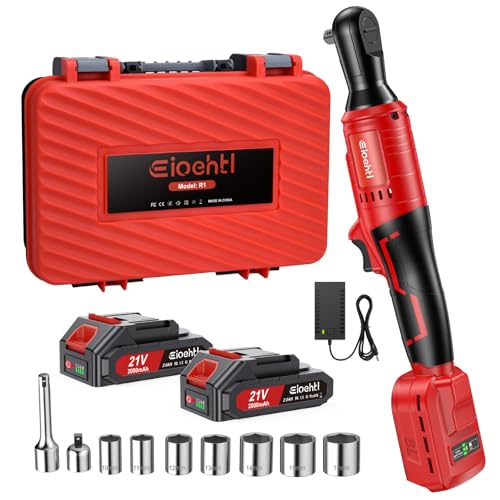 3/8' Electric ratchet wrench with 2-pack 2000mAh 21V lithium battery and power display, upgraded cordless ratchet, 80N.m torque, 320RPM speed, multifunctional electric ratchet with 7-piece sockets