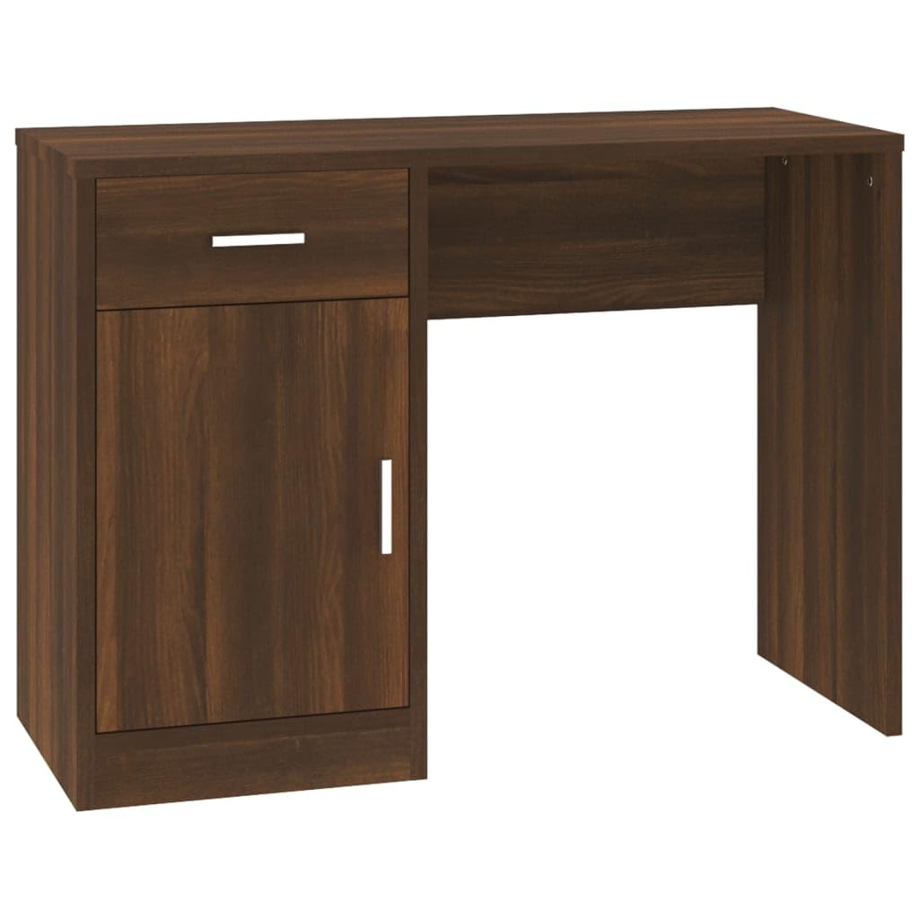 Scrivania con vano portaoggetti, colore marrone, effetto rovere, 100 x 40 x 73 cm, moderna scrivania per computer per ufficio, robusto materiale in legno, studio, mobili