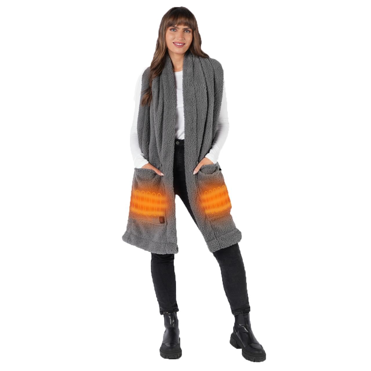 OHS Teddy Fleece Heated Scarf with Pockets - Charcoal - One Size