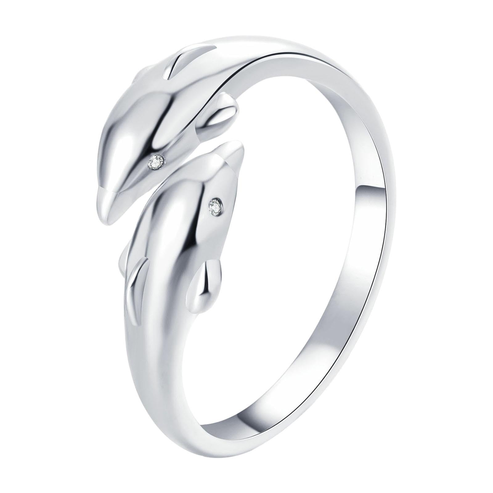 MYADDICTIONDouble Dolphin Ring Punk Jewelry Gifts for Fashion Show Birthday Gifts Party Silver