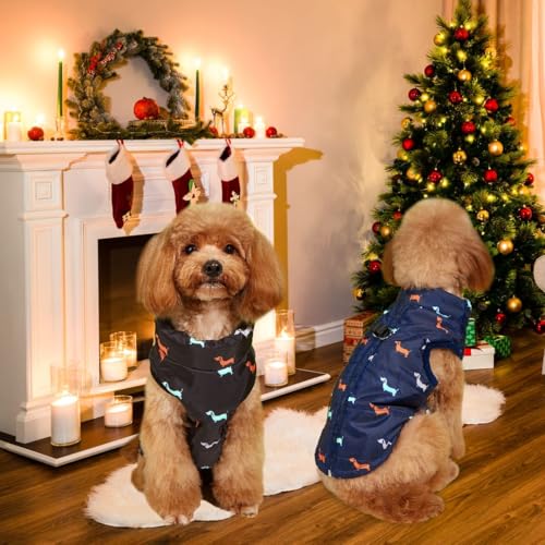 Asmea Hundemantel Winter Hundejacke Warme Hundemantel für Kleine Hunde Winddichte Hundeweste mit Geschirr Loch Schwach Wasserdicht Weihnachten Hundejacke für Chihuahua Dackel Schwarz XXS