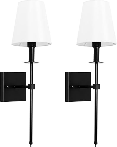 KARTOOSH Juego de 2 apliques de pared, regulables, lámparas de pared clásicas, con cable negro mate, con pantalla de tela (bombilla e interruptor no