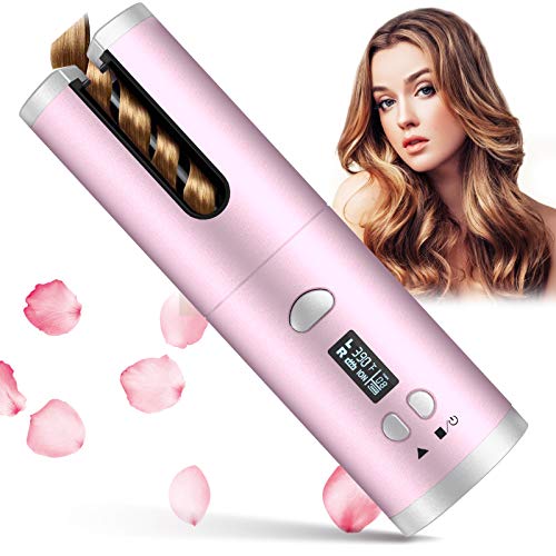 Automatic Curling Iron, Cordless Hair Curling Wand, Intelligent Anti-tangle Hair Curler with Anti-static Infrared & Ionic, MCH Fast Heating & Salon High Heat 390 â„‰ with 6 Temp, Rechargeable & Portable