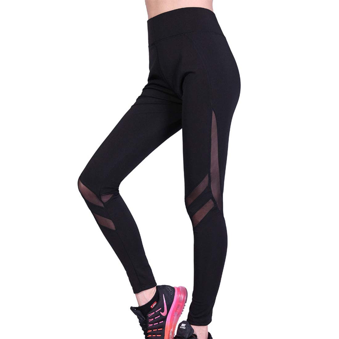 Moda Leggins Sportivi Donna, Leggings da Donna Energy Yoga, Pantaloni da Corsa con Cuciture a Rete, Collant a Compressione Dimagrante per Il Controllo della Pancia Elegante, Black, L