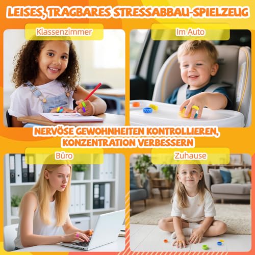 12 Stück Leise Fidget Toys Kinder, Sensorische Fidget Ring Silikon, ADHS Hilfsmittel für Kinder und Erwachsene bei Autismus, Anti Stress Spielzeug zur Beruhigung für Angstabbau und Konzentration