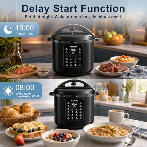 Image of 8Qt Electric Pressure Cooker 12-in-1, 1200W Stainless Steel Multi-Cooker, Slow Cook, Rice Cook, Steamer, Saute, Yogurt Maker, Warmer & Sterilizer, Safer Venting Design with Recipe Book, Black