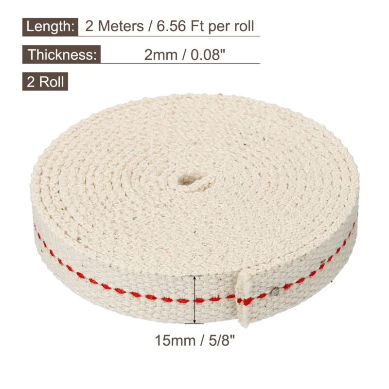 Tool parts Cotton Oil Lamp Wick 5/8 Inch Flat Wide 2 Meter/6.5Ft Long Red Stitch - 2 Roll