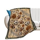 Vintage Sports Soccer Blanket Ultra Soft Cozy Plush Baseball Basketball Football Throw Blanket Sport Ball Fans Lovers Gifts Kids Adults Lightweight Flannel Comfy Blankets for Couch Sofa Bed 50'x40'
