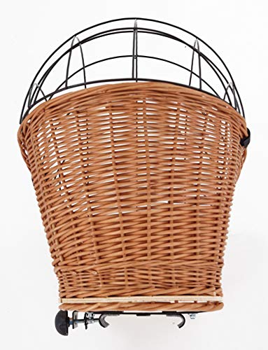 Tigana - Hundefahrradkorb für Gepäckträger aus Weide Natur 56 x 36 cm mit Metallgitter Tierkorb Hinterradkorb Hundekorb für Fahrrad (N-S) (XL ohne Kissen)