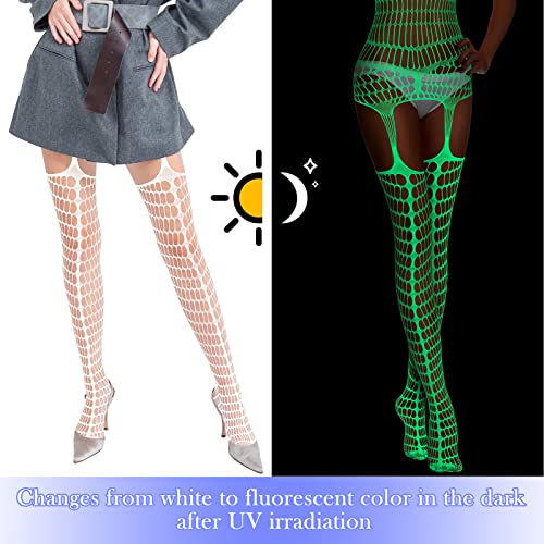 Hercicy Glow in the Dark Fishnet Stockings Hollow Fishnet Stockings Luminous Glowing Mesh Socks High Waist White Mesh(Stylish Style)3