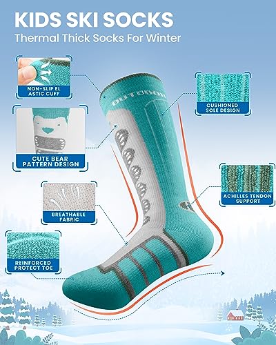 OutdoorMaster Kids Ski Socks, 2/3-Pack Merino Wool Compression Thermal Socks with Boys & Girls, Over The Calf Non-Slip Cuff4