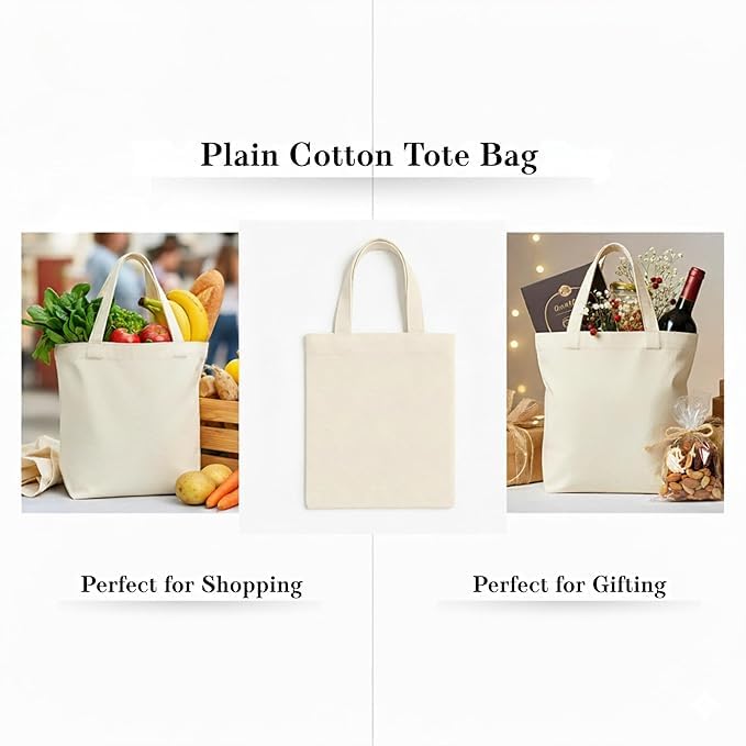 Image of COVIRA 14x16 Inch Plain Cotton Tote Bag | 10 Pcs | 12 Pcs | 50 Pcs | 100 Pcs | 100% Organic Reusable 200 GSM Cotton Handbag for Shopping, Daily Use, Grocery, Craft Diy Painting and Storage