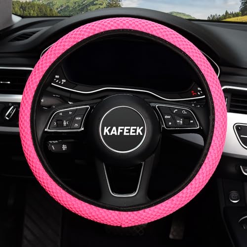 Image of KAFEEK Elastic Stretch Steering Wheel Cover, Universal 15 Inch, Rose Red
