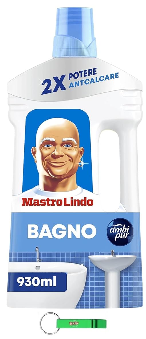 12x Mastro Lindo Detergente Liquido Bagno - Flüssiges Badezimmer Waschmittel - Entfernt Seifenreste und Kalkablagerungen Badreinigung 930ml + Beni Culinari Kostenloser Schlüsselanhänger