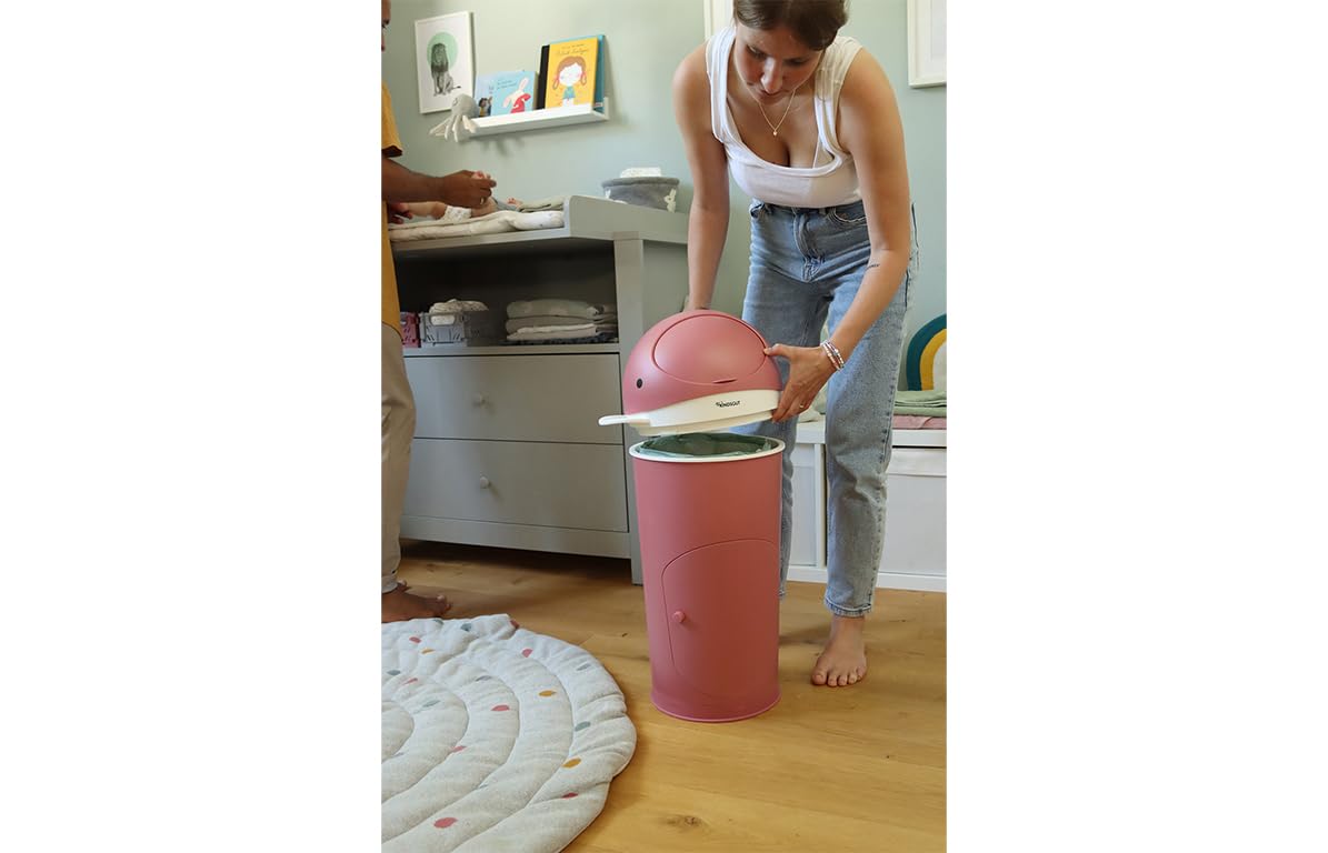 Kindsgut Papelera para pañales Ballena Rosa Vieja Incl. lámina Tubular, a Prueba de olores Gracias a la Doble Tapa antiolores, fácil de Limpiar, Materiales respetuosos con el Medio Ambiente