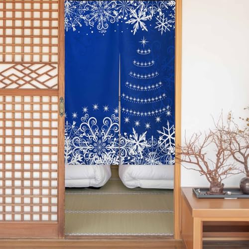 のれん 目隠し 遮光 暖簾 間仕切り クリスマス 雪の結晶 テクスチャ 芸術 抽象 青 厚手 防寒 防音 断熱 ロング 半間のれん リビング 和風 カーテン プライバシー保護 玄関 キッチ リビング 飲食店 出入り口 室内インテリア 温泉 施設向け バスル
