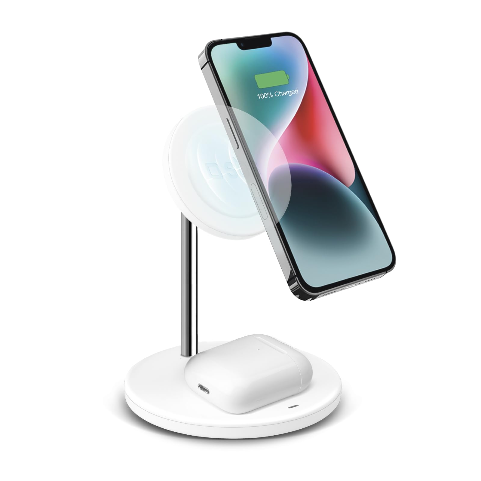 SBS Stazione di ricarica Wireless 2in1, Ricarica Rapida 15W, MagSafe, Automatic Detection System (ADS), Design Minimal, Magnetico, Caricabatterie per iPhone, Airpods, Samsung, Smartphone, Bianco