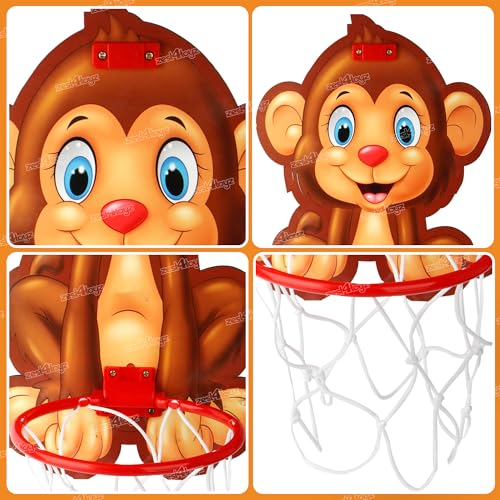 Image of Zest 4 Toyz Monkey Theme Basketball for Kids Game Play Set with Adjustable Wall Mounted Hanging Board & Hoop | Kids Basketball Set