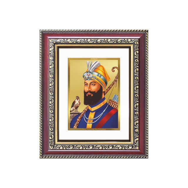 Image of DIVINITI Guru Gobind Singh Ji 24K Gold Plated Foil Wall and Tabletop Photo Frame for Home Decor, Puja Room, Luxury Gifting | DG Frame 105 S1 (16x13.5 CM)