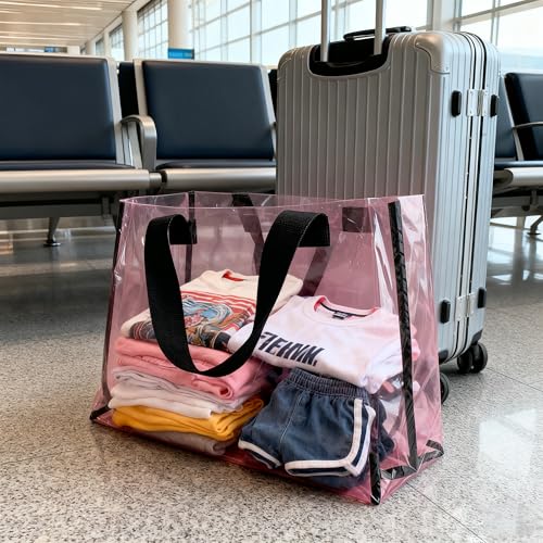 Image of Clear Large Tote Bag - Versatile, Waterproof, Stain Resistant, Transparent Shoulder Tote Bag for Work