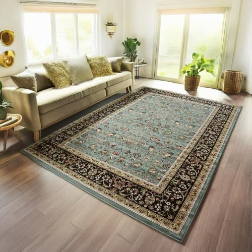ラグ クラシック 絨毯 約 4.5畳 240x240cm カーペット 防炎 厚手 ウィルトン 当社在庫 限定品 (ブラガ240×240 BL-GN) ブルーグリーン
