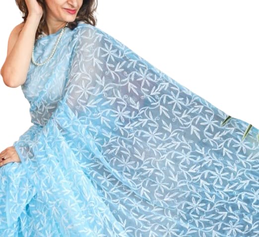 Afia Chikankari Saree for women blue color saree georgette fabric...