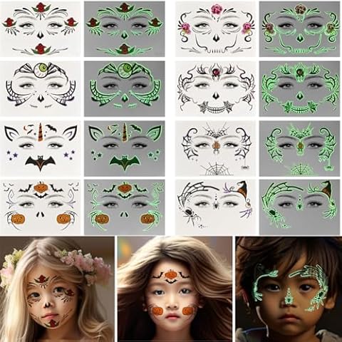 Tiebeauty Masquerade Mask 8P Halloween Luminous Costume Mask Glow in the Dark Mardi Gras Pumpkin Spider Mask for Halloween Fiesta Party (8P) Cover
