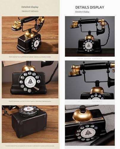 Image of Spiaty Resin Vintage Rotary Decorative Telephone for Home Living Room, Black and Gold, Decorative Desk Phone with Bell Logo Non-Working, Classic Design