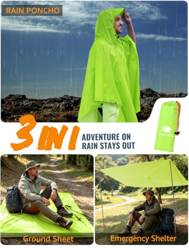 Image of ANYOO Hooded Rain Poncho for Adults Waterproof Lightweight Rain Coat for Men Women Reusable Rain Jacket for Emergency Outdoor