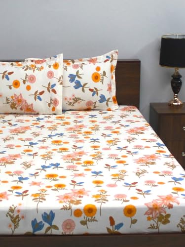 Image of Bombay Dyeing Mimosa 164 GSM Microfiber Yellow Floral Double Bedsheet with 2 Pillow Covers